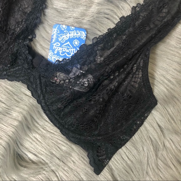 NEW Free People Black Lace Underwire Plunge Bra Sz 34B - Picture 4 of 11